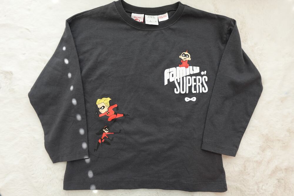 ZARA Kids Incredibles Long Sleeve Shirt - Gray, Boy's Size 3